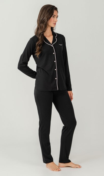 Pierre Cardin Kadın Pamuklu Örme Gömlek Lacivert Pijama PC7717-S-V-2 - 6