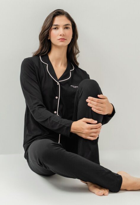 Pierre Cardin Kadın Pamuklu Örme Gömlek Lacivert Pijama PC7717-S-V-2 - 7