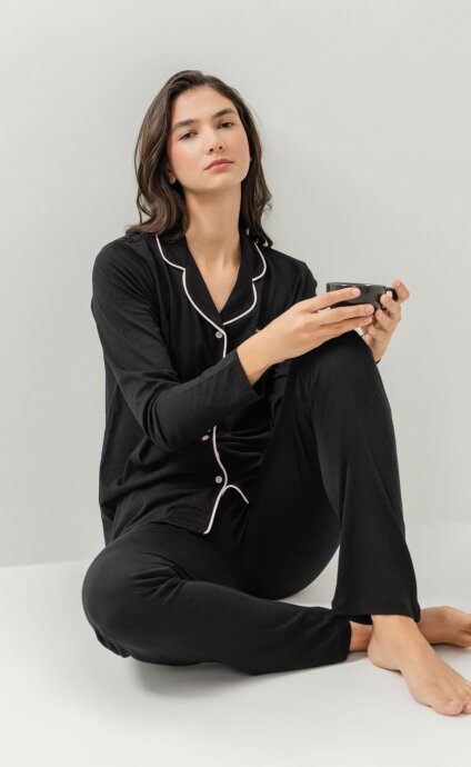 Pierre Cardin Kadın Pamuklu Örme Gömlek Lacivert Pijama PC7717-S-V-2 - 5