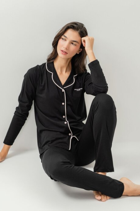 Pierre Cardin Kadın Pamuklu Örme Gömlek Lacivert Pijama PC7717-S-V-2 - 1
