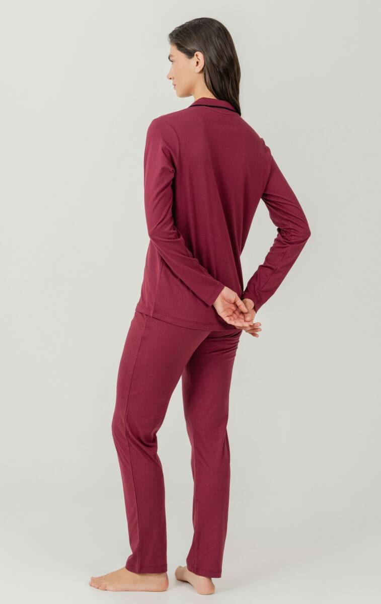 Pierre Cardin Kadın Pamuklu Örme Gömlek Bordo Pijama PC7717-S-V-4 - 7