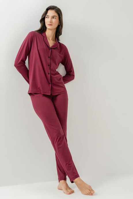 Pierre Cardin Kadın Pamuklu Örme Gömlek Bordo Pijama PC7717-S-V-4 - 2