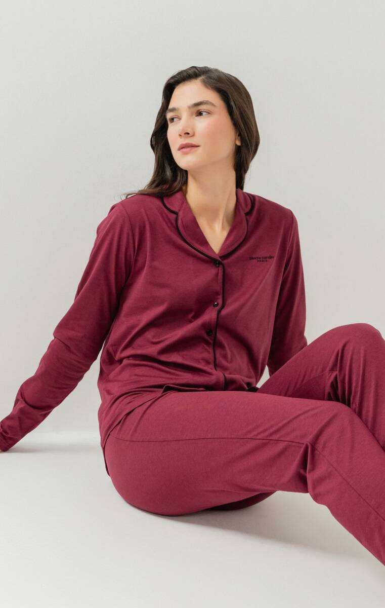 Pierre Cardin Kadın Pamuklu Örme Gömlek Bordo Pijama PC7717-S-V-4 - 6