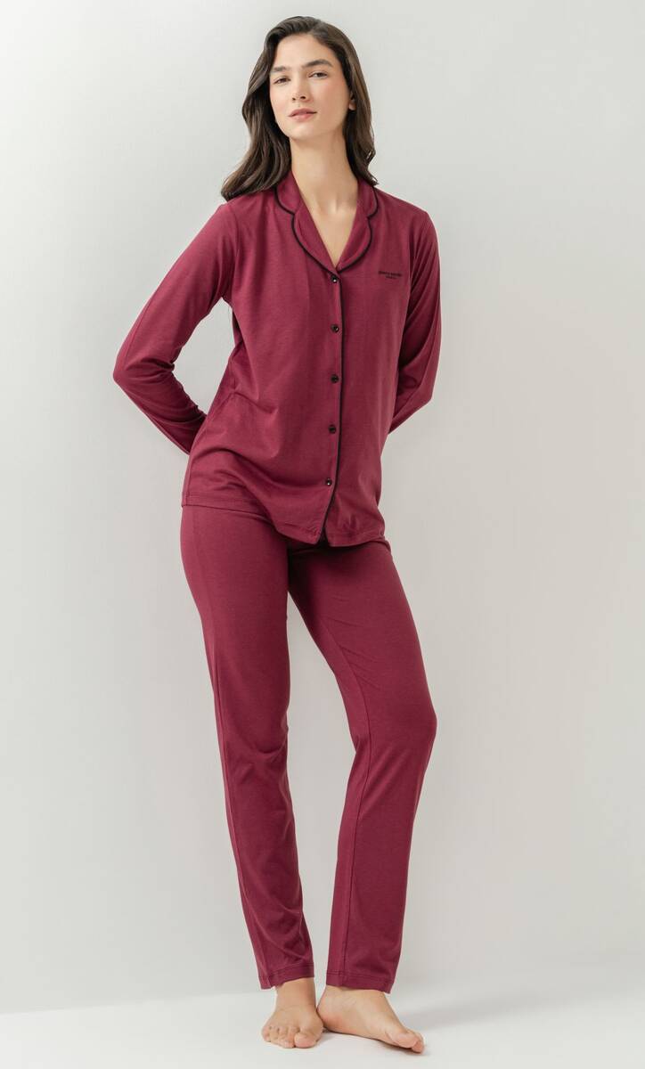 Pierre Cardin Kadın Bordo Gömlek Pijama