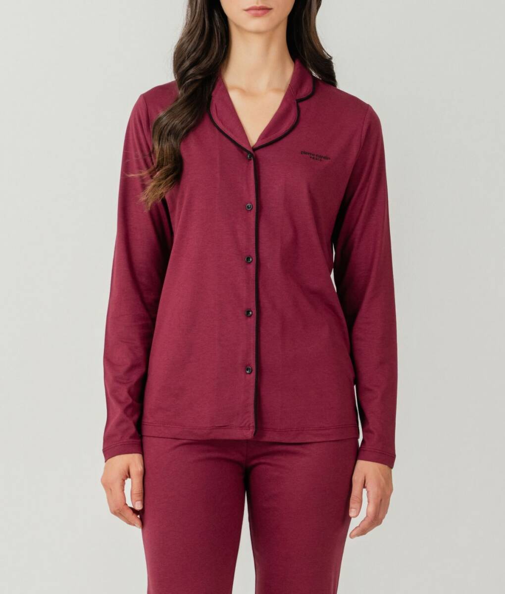 Pierre Cardin Kadın Pamuklu Örme Gömlek Bordo Pijama PC7717-S-V-4 - 3