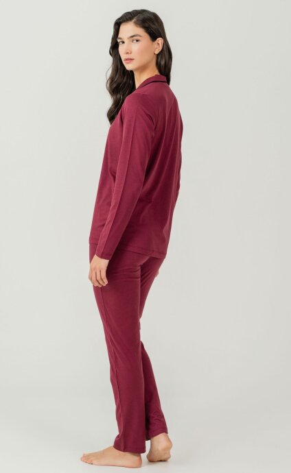 Pierre Cardin Kadın Pamuklu Örme Gömlek Bordo Pijama PC7717-S-V-4 - 5