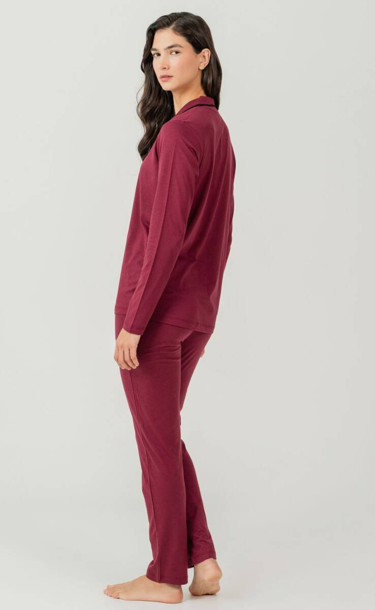 Pierre Cardin Kadın Pamuklu Örme Gömlek Bordo Pijama PC7717-S-V-4 - 5