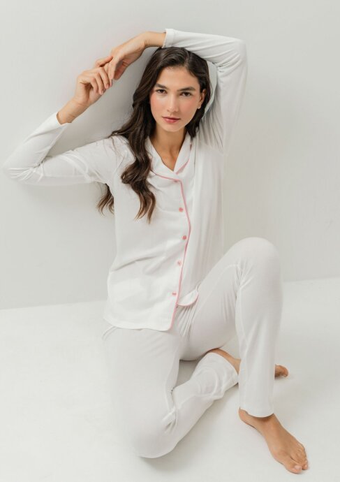Pierre Cardin Kadın Pamuklu Örme Gömlek Krem Pijama PC7717-S-V-6 - 2