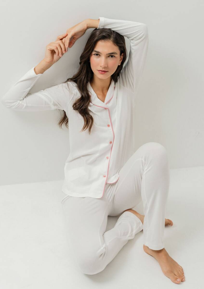 Pierre Cardin Kadın Pamuklu Örme Gömlek Krem Pijama PC7717-S-V-6 - 2