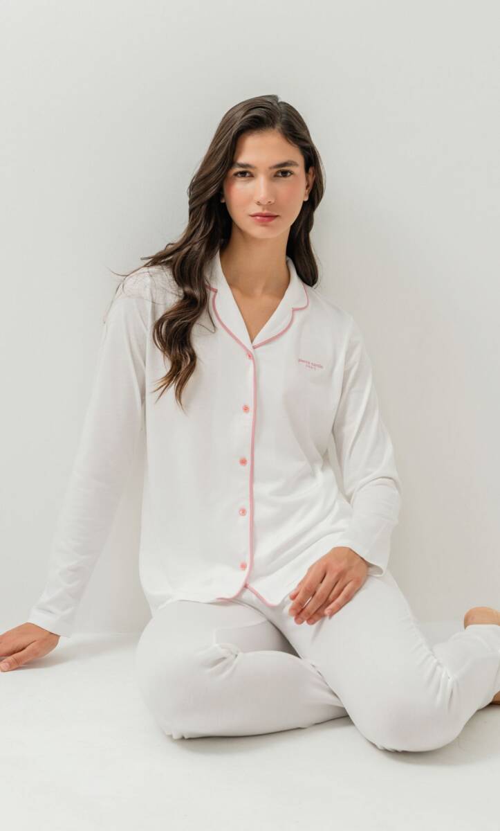 Pierre Cardin Kadın Pamuklu Örme Gömlek Krem Pijama PC7717-S-V-6 - 6