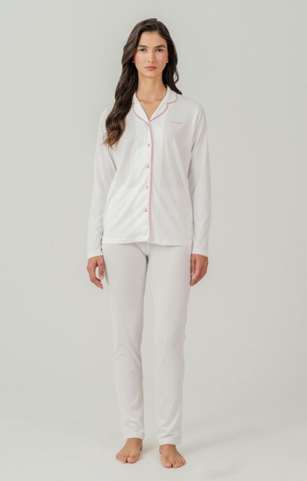 Pierre Cardin Kadın Pamuklu Örme Gömlek Krem Pijama PC7717-S-V-6 