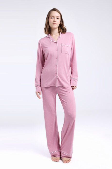 Pierre Cardin Kadın Pamuklu Gömlek Yaka Pigment Baskılı Yazlık Regular Fit Pembe Gömlek Pijama Takım PC8986-S-V2 - 2