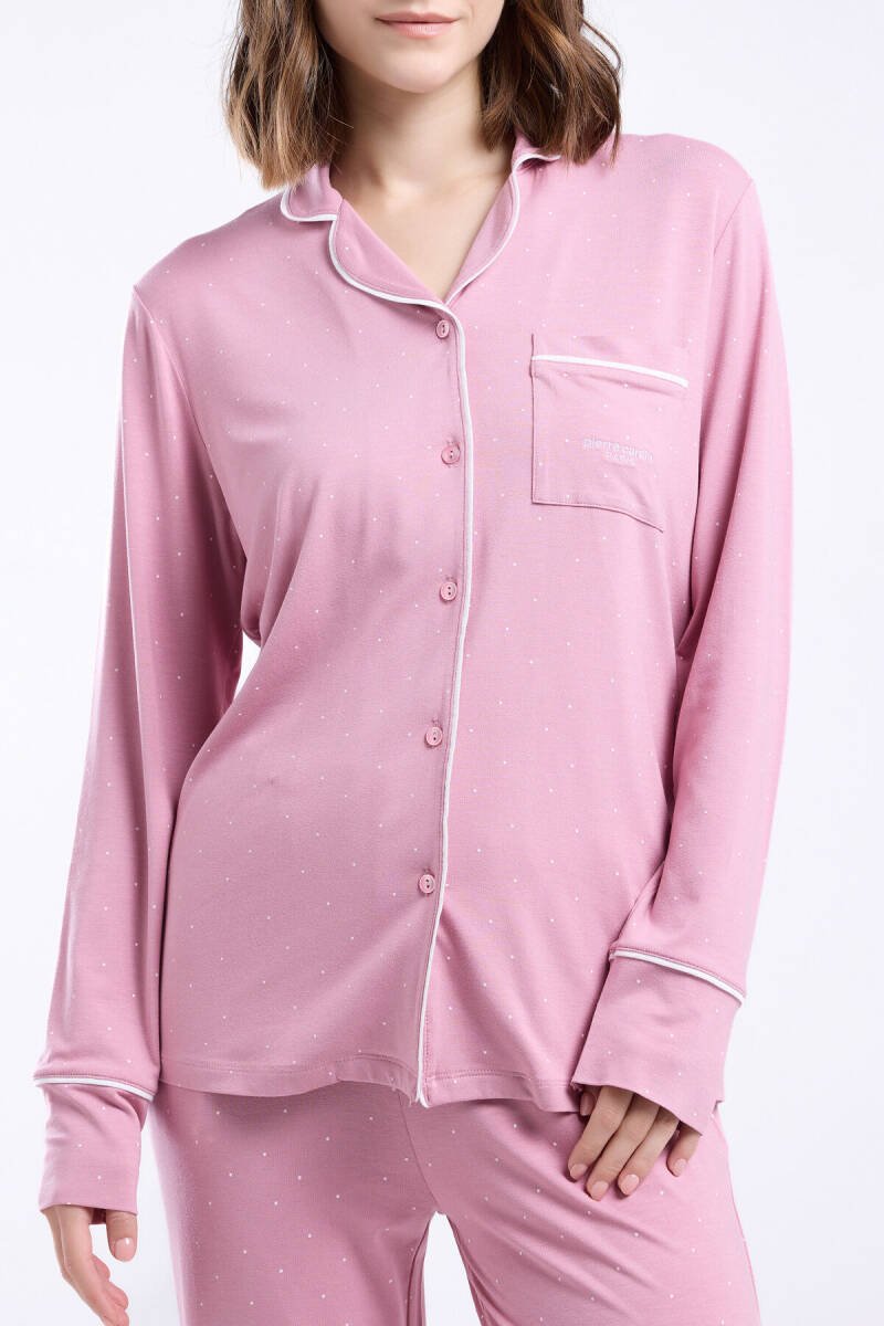 Pierre Cardin Kadın Pamuklu Gömlek Yaka Pigment Baskılı Yazlık Regular Fit Pembe Gömlek Pijama Takım PC8986-S-V2 - 4