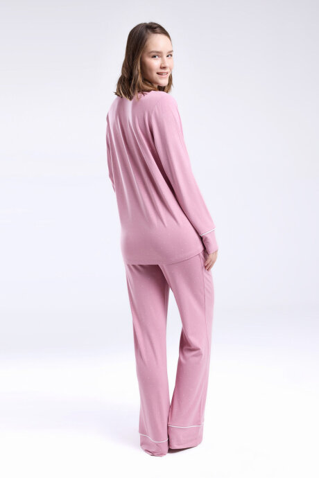 Pierre Cardin Kadın Pamuklu Gömlek Yaka Pigment Baskılı Yazlık Regular Fit Pembe Gömlek Pijama Takım PC8986-S-V2 - 5