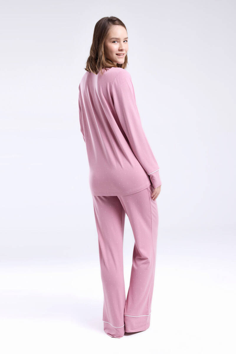 Pierre Cardin Kadın Pamuklu Gömlek Yaka Pigment Baskılı Yazlık Regular Fit Pembe Gömlek Pijama Takım PC8986-S-V2 - 5