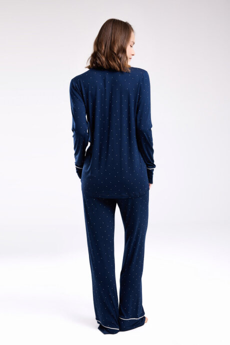 Pierre Cardin Kadın Pamuklu Gömlek Yaka Pigment Baskılı Yazlık Regular Fit Lacivert Gömlek Pijama Takım PC8986-S-V3 - 4