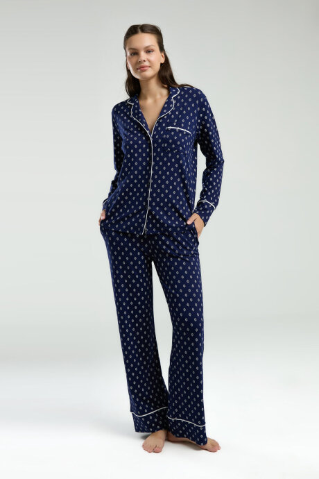 Pierre Cardin Kadın Pamuklu Gömlek Yaka Pigment Baskılı Yazlık Regular Fit Lacivert Gömlek Pijama Takım PC8950-S-V1 - 2