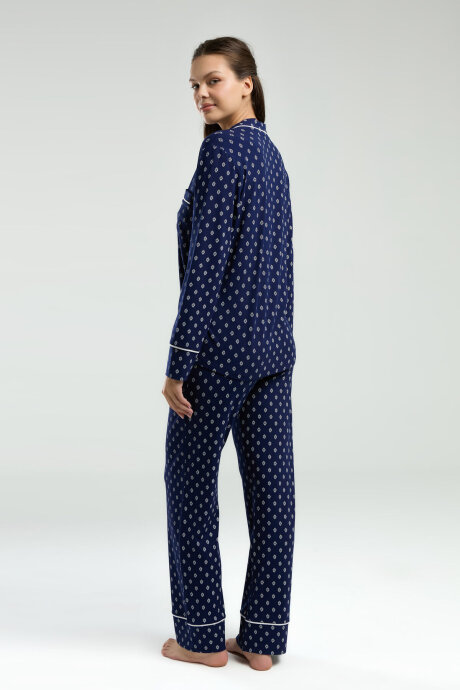 Pierre Cardin Kadın Pamuklu Gömlek Yaka Pigment Baskılı Yazlık Regular Fit Lacivert Gömlek Pijama Takım PC8950-S-V1 - 5