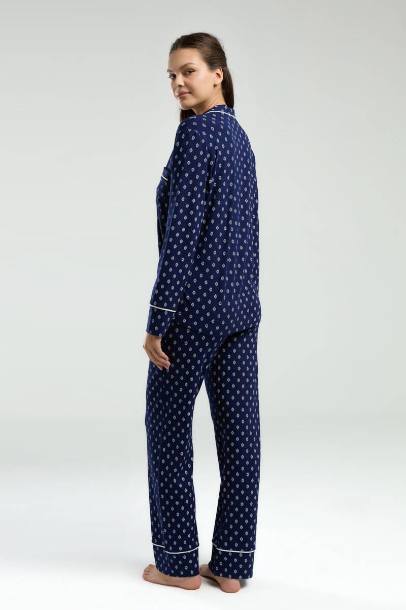Pierre Cardin Kadın Pamuklu Gömlek Yaka Pigment Baskılı Yazlık Regular Fit Lacivert Gömlek Pijama Takım PC8950-S-V1 - 5