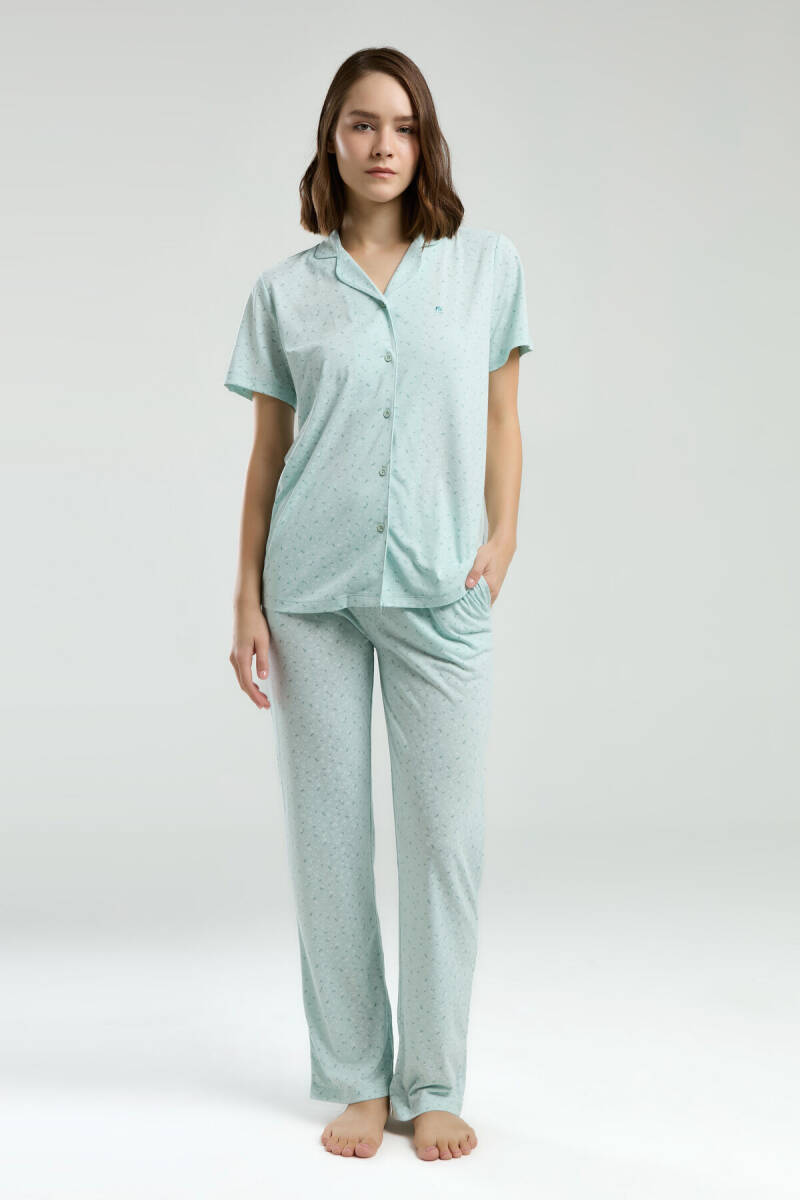 Pierre Cardin Kadın Pamuklu Gömlek Yaka Pigment Baskılı Yazlık Regular Fit Yeşil Gömlek Pijama Takım PC8990-S-V1 - 2