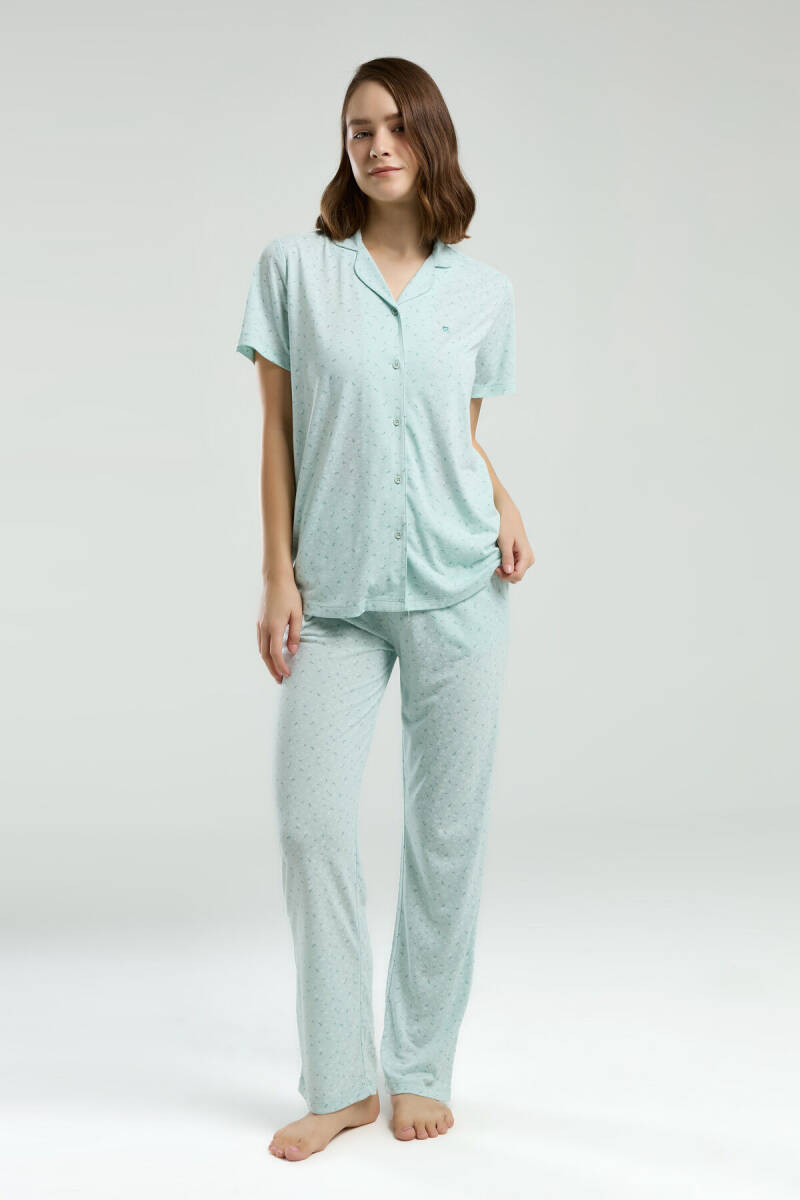 Pierre Cardin Kadın Pamuklu Gömlek Yaka Pigment Baskılı Yazlık Regular Fit Yeşil Gömlek Pijama Takım PC8990-S-V1 - 3