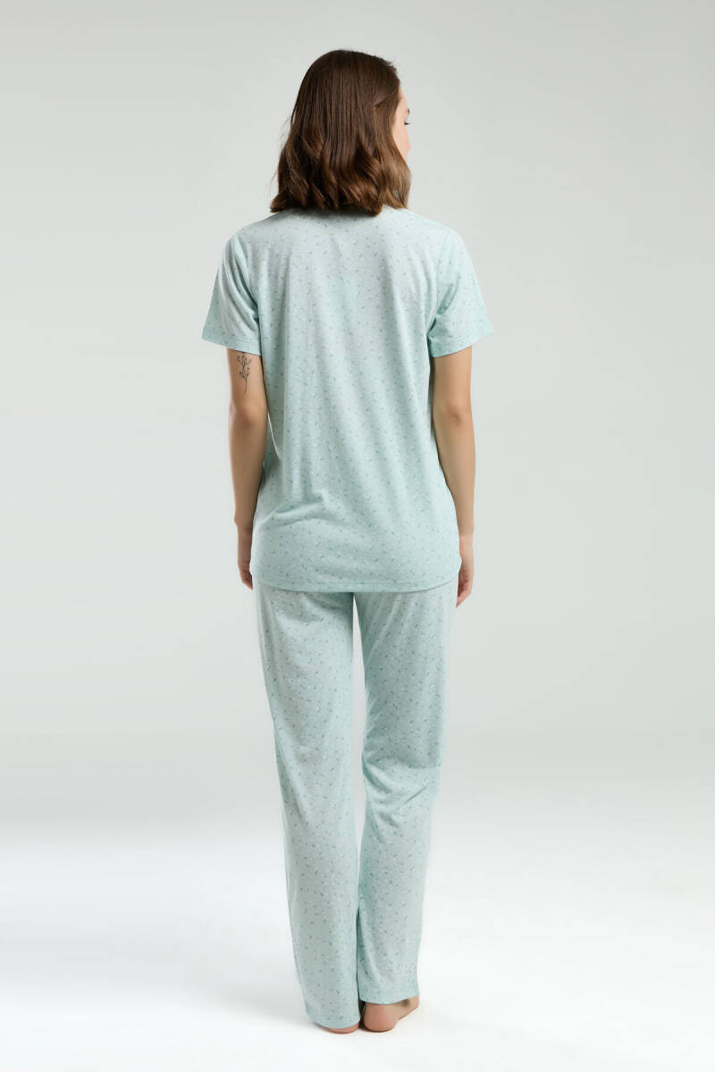 Pierre Cardin Kadın Pamuklu Gömlek Yaka Pigment Baskılı Yazlık Regular Fit Yeşil Gömlek Pijama Takım PC8990-S-V1 - 4