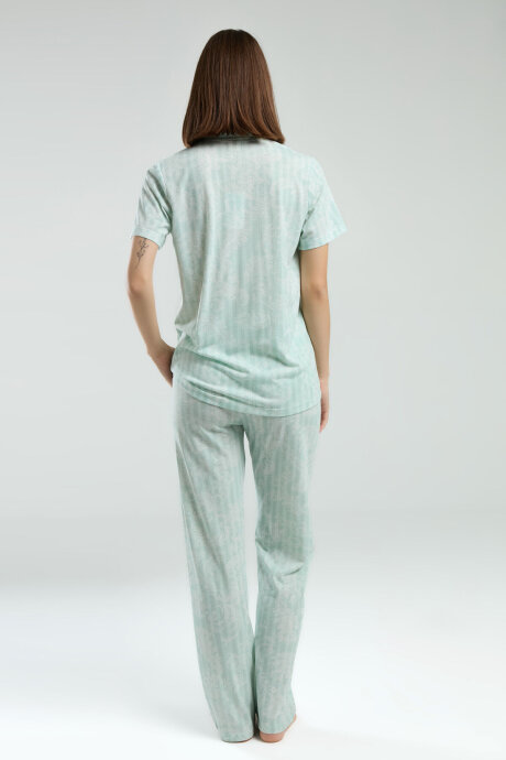 Pierre Cardin Kadın Pamuklu Gömlek Yaka Pigment Baskılı Yazlık Regular Fit Yeşil Gömlek Pijama Takım PC8965-S-V1 - 4
