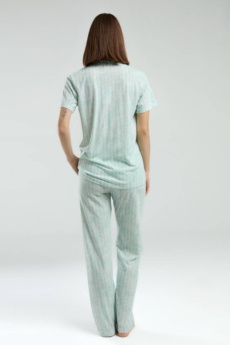 Pierre Cardin Kadın Pamuklu Gömlek Yaka Pigment Baskılı Yazlık Regular Fit Yeşil Gömlek Pijama Takım PC8965-S-V1 - 4