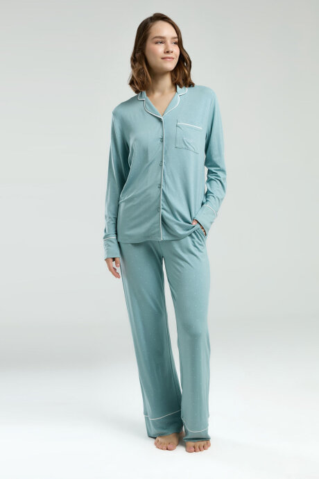 Pierre Cardin Kadın Gömlek Yaka Pigment Baskılı Yazlık Regular Fit Yeşil Gömlek Pijama Takım PC8986-S-V1 - 2