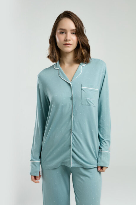 Pierre Cardin Kadın Gömlek Yaka Pigment Baskılı Yazlık Regular Fit Yeşil Gömlek Pijama Takım PC8986-S-V1 - 3