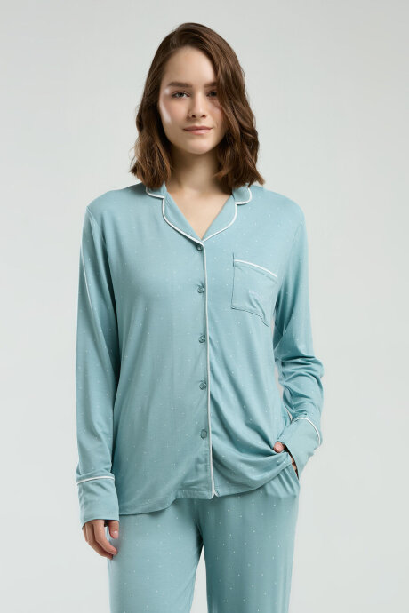 Pierre Cardin Kadın Gömlek Yaka Pigment Baskılı Yazlık Regular Fit Yeşil Gömlek Pijama Takım PC8986-S-V1 - 4