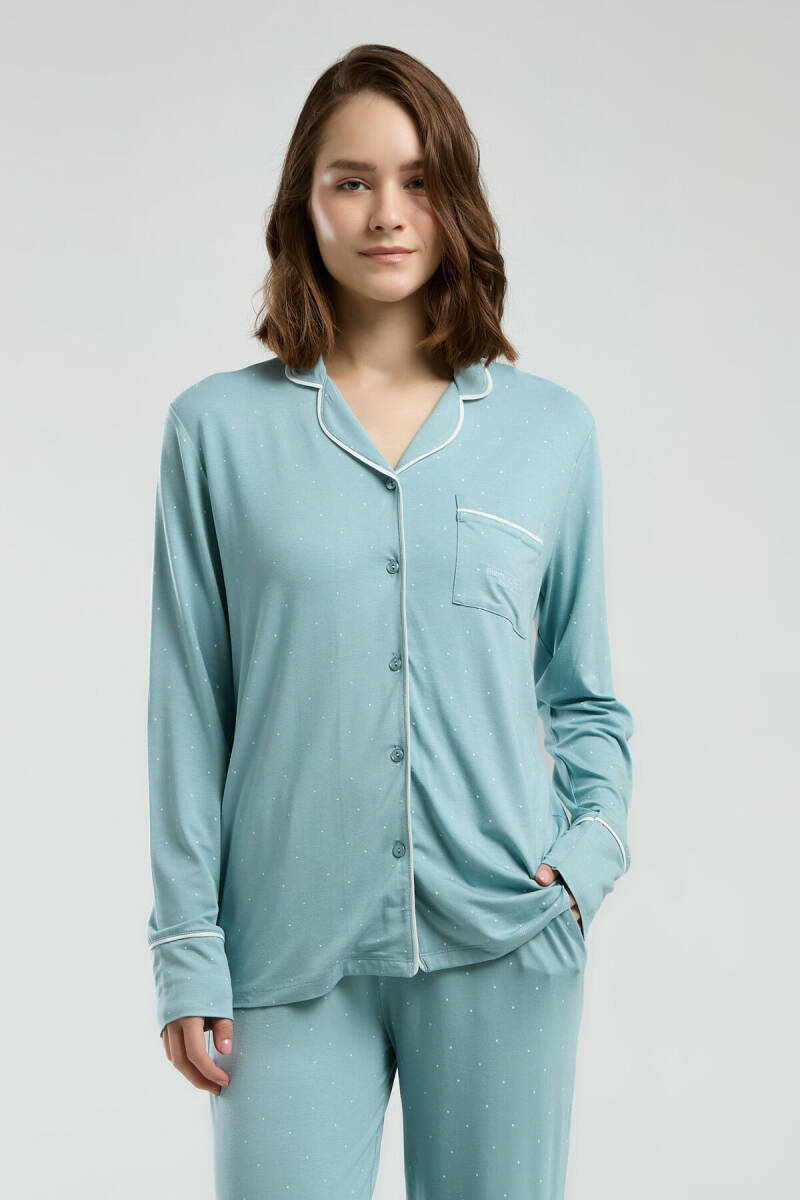 Pierre Cardin Kadın Gömlek Yaka Pigment Baskılı Yazlık Regular Fit Yeşil Gömlek Pijama Takım PC8986-S-V1 - 4
