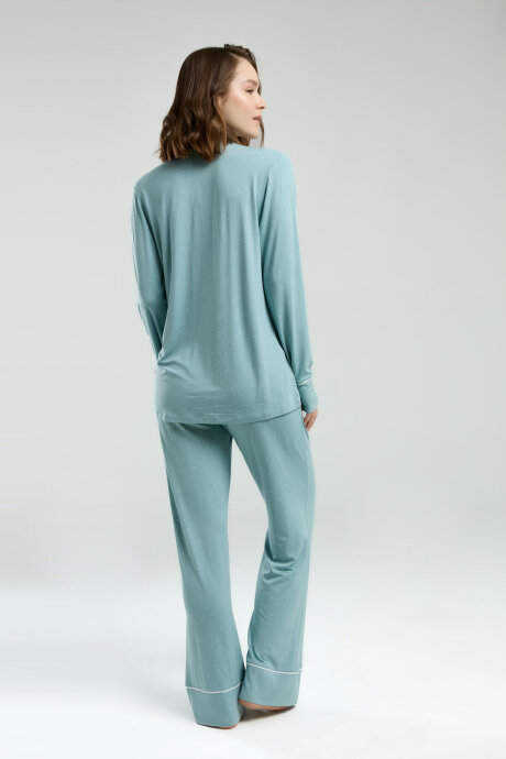 Pierre Cardin Kadın Gömlek Yaka Pigment Baskılı Yazlık Regular Fit Yeşil Gömlek Pijama Takım PC8986-S-V1 - 5