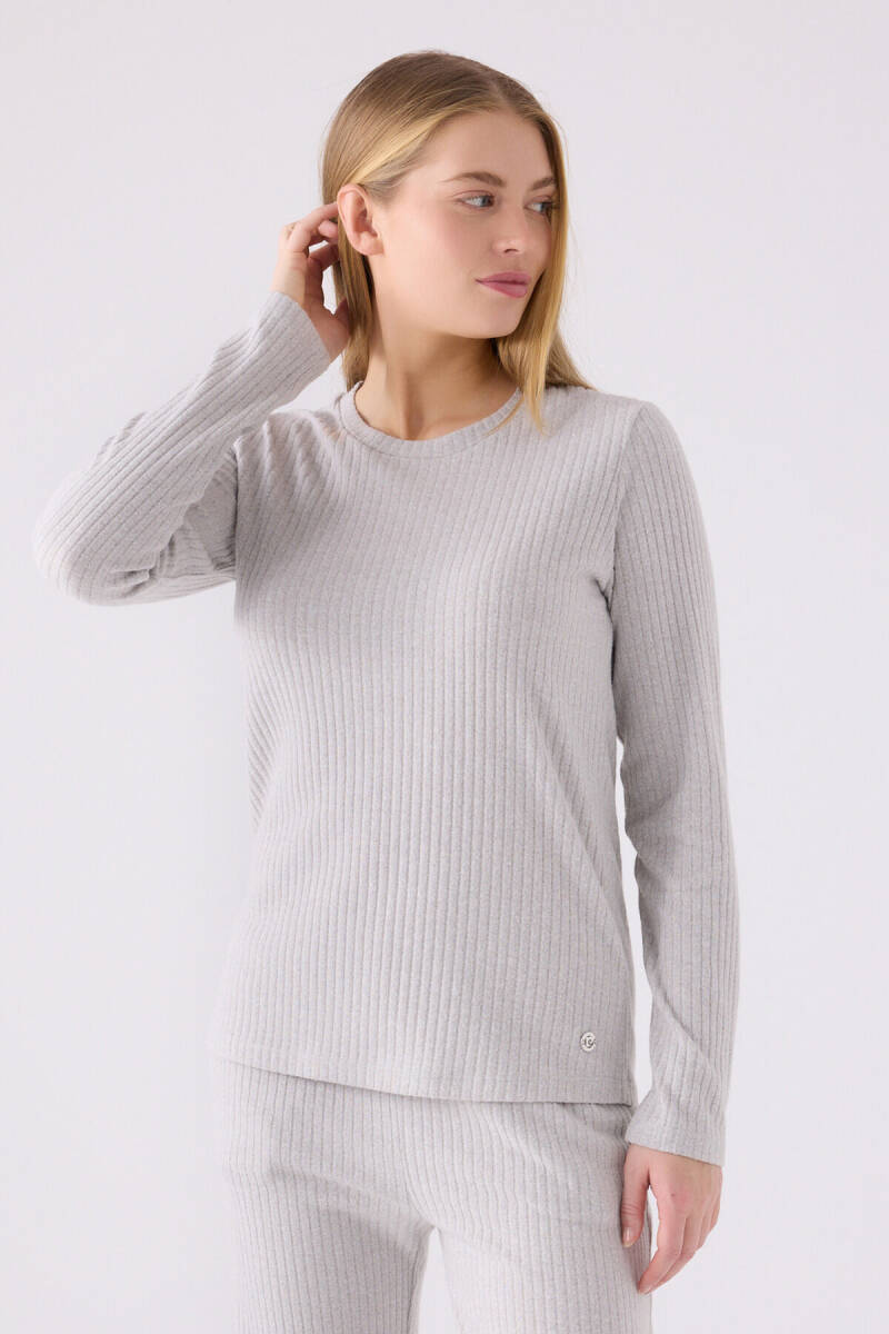 Pierre Cardin Kadın Pamuklu Bisiklet Yaka Pigment Baskılı Kışlık Regular Fit Gri Pijama Takımı PC8908-S-V2 - 2