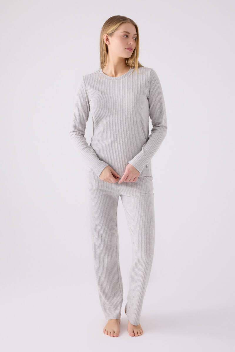 Pierre Cardin Kadın Pamuklu Bisiklet Yaka Pigment Baskılı Kışlık Regular Fit Gri Pijama Takımı PC8908-S-V2 - 3