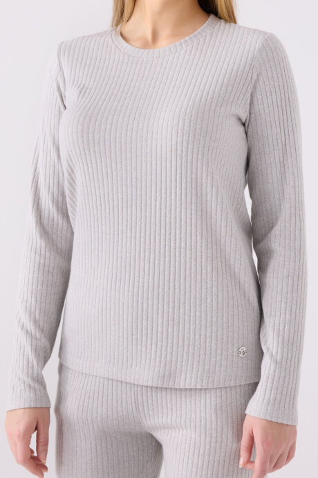 Pierre Cardin Kadın Pamuklu Bisiklet Yaka Pigment Baskılı Kışlık Regular Fit Gri Pijama Takımı PC8908-S-V2 - 4