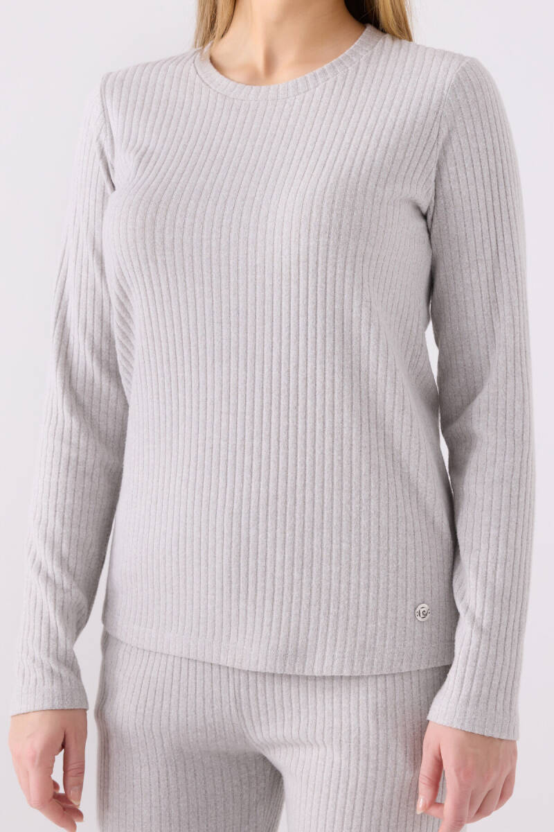 Pierre Cardin Kadın Pamuklu Bisiklet Yaka Pigment Baskılı Kışlık Regular Fit Gri Pijama Takımı PC8908-S-V2 - 4