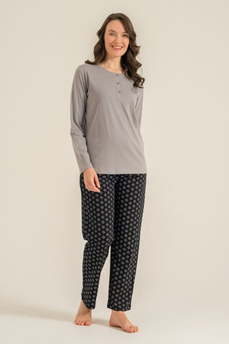 Pierre Cardin Kadın Pamuklu Gri Uzun Kol Pijama Takım PC9289-S-V2 - 8