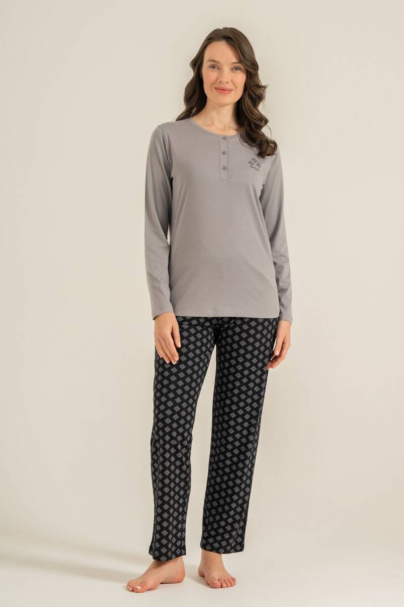 Pierre Cardin Kadın Pamuklu Gri Uzun Kol Pijama Takım PC9289-S-V2 - 7