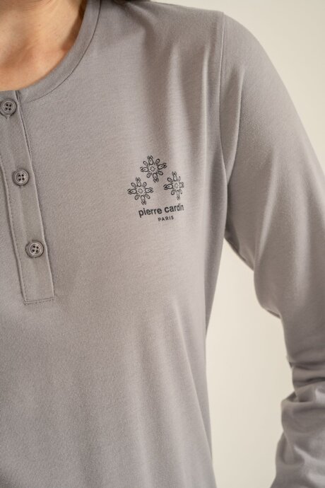 Pierre Cardin Kadın Pamuklu Gri Uzun Kol Pijama Takım PC9289-S-V2 - 5