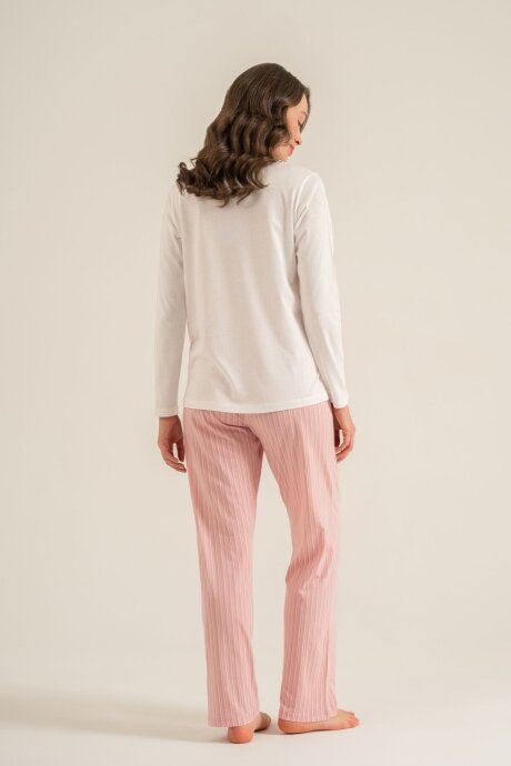 Pierre Cardin Kadın Pamuklu Have A Super Day Beyaz Uzun Kol Pijama Takım PC9294-S-V2 - 5