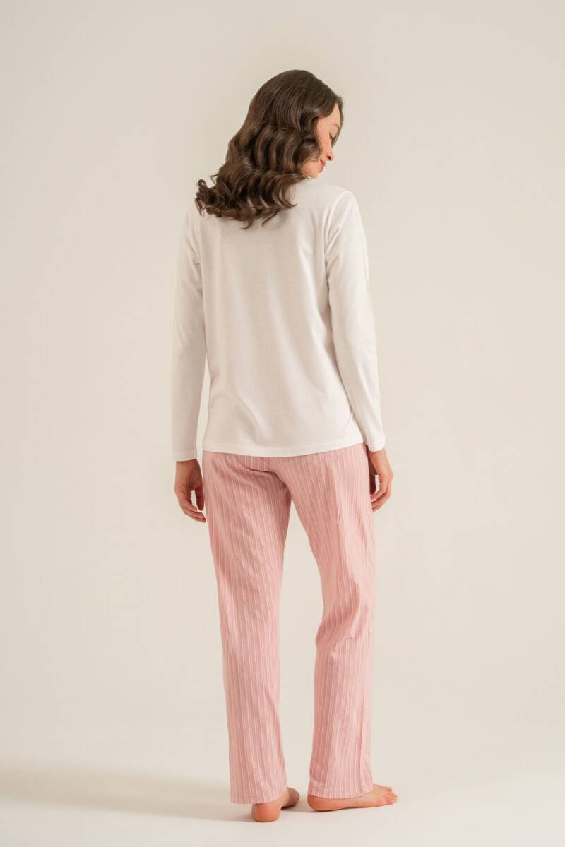 Pierre Cardin Kadın Pamuklu Have A Super Day Beyaz Uzun Kol Pijama Takım PC9294-S-V2 - 5