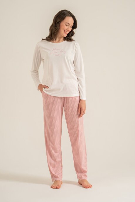 Pierre Cardin Kadın Pamuklu Have A Super Day Beyaz Uzun Kol Pijama Takım PC9294-S-V2 - 1