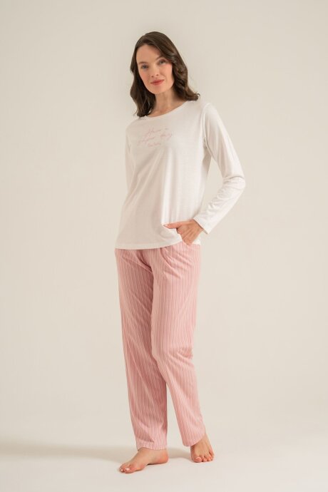 Pierre Cardin Kadın Pamuklu Have A Super Day Beyaz Uzun Kol Pijama Takım PC9294-S-V2 - 3
