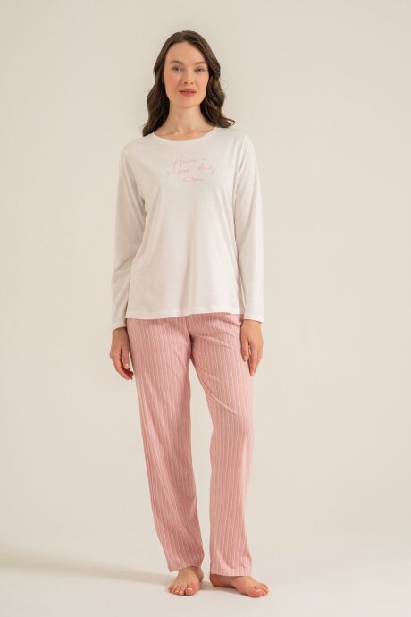 Pierre Cardin Kadın Pamuklu Have A Super Day Beyaz Uzun Kol Pijama Takım PC9294-S-V2 - 8