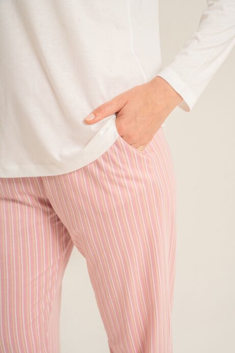 Pierre Cardin Kadın Pamuklu Have A Super Day Beyaz Uzun Kol Pijama Takım PC9294-S-V2 - 6