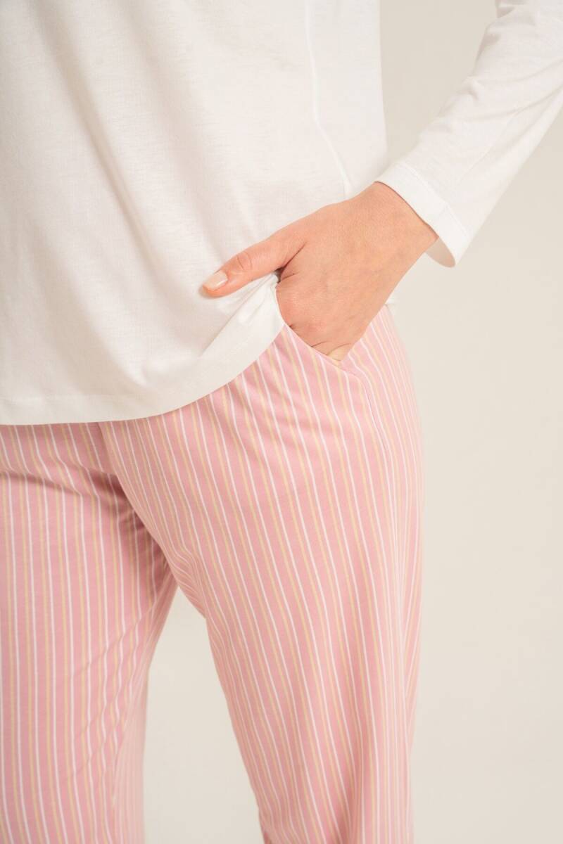 Pierre Cardin Kadın Pamuklu Have A Super Day Beyaz Uzun Kol Pijama Takım PC9294-S-V2 - 6