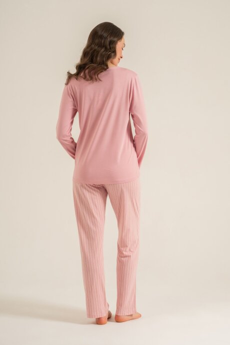Pierre Cardin Kadın Pamuklu Have A Super Day Pembe Uzun Kol Pijama Takım PC9294-S-V1 - 4