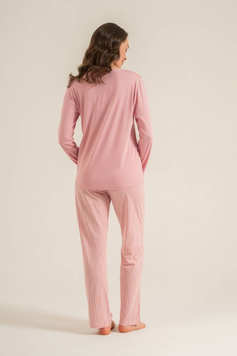 Pierre Cardin Kadın Pamuklu Have A Super Day Pembe Uzun Kol Pijama Takım PC9294-S-V1 - 4