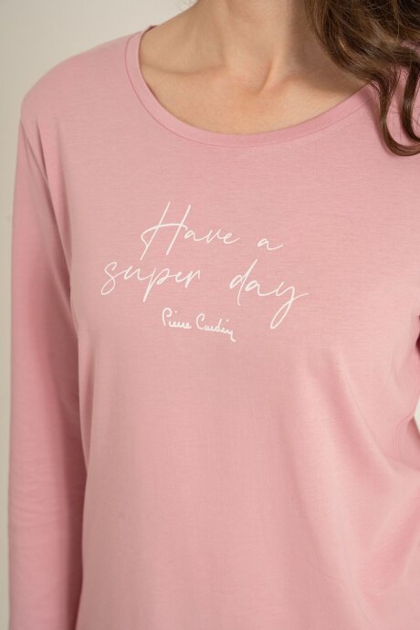 Pierre Cardin Kadın Pamuklu Have A Super Day Pembe Uzun Kol Pijama Takım PC9294-S-V1 - 5